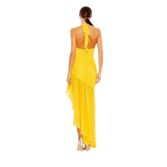 NEW Mac Duggal Size 10 55847 Yellow Asymmetrical Ruffle Hem Halter Strap Dress - Picture 3 of 8